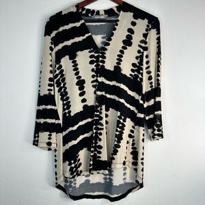 Alembika Womens Abstract Mod Print Hi-Low Top Small Boho Artsy Lagenlook